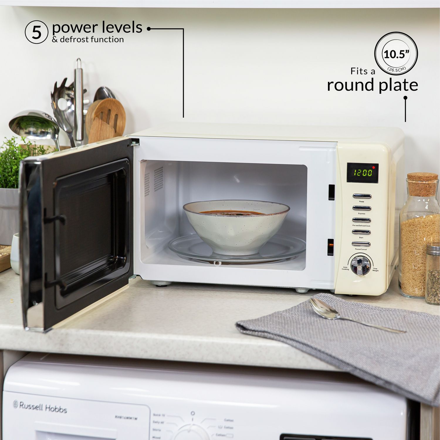 Russell Hobbs cream microwave 17L, imported from the UK