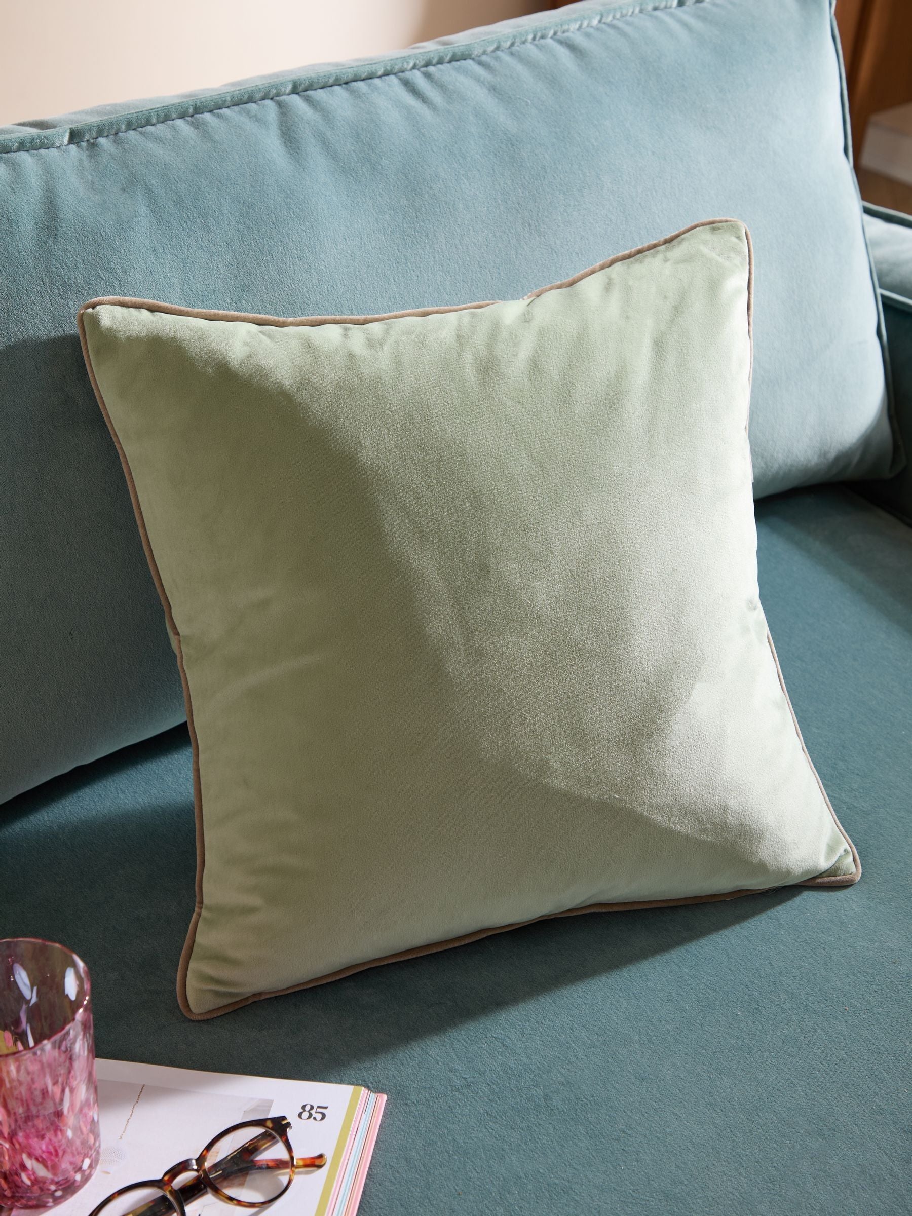 Furn Eucalyptus/Natural Meridian Velvet 45 x 45cm Cushion Cover
