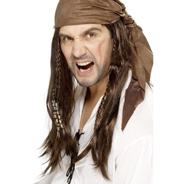 Smiffys Buccaneer Pirate Wig with brown braids, imported from the UK
