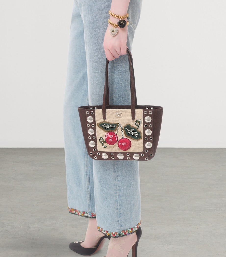 Valentino Garavani mini suede Nellcôte tote bag, imported from the UK