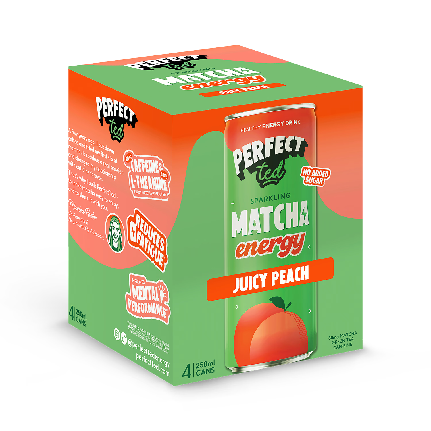 PerfectTed matcha energy drink juicy peach 4x250ml (British brand)