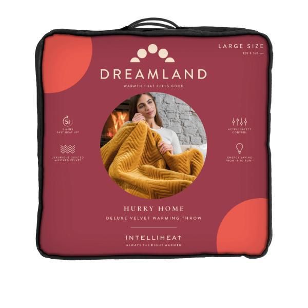 Dreamland Intelliheat Lux Herringbone Heated Throw - Mustard GOODS Superdrug   