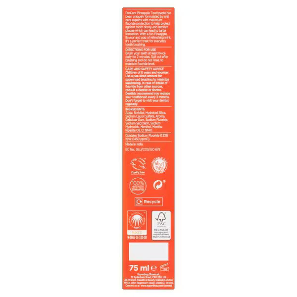 ProCare Pineapple Mint Toothpaste 75ml, imported from the UK