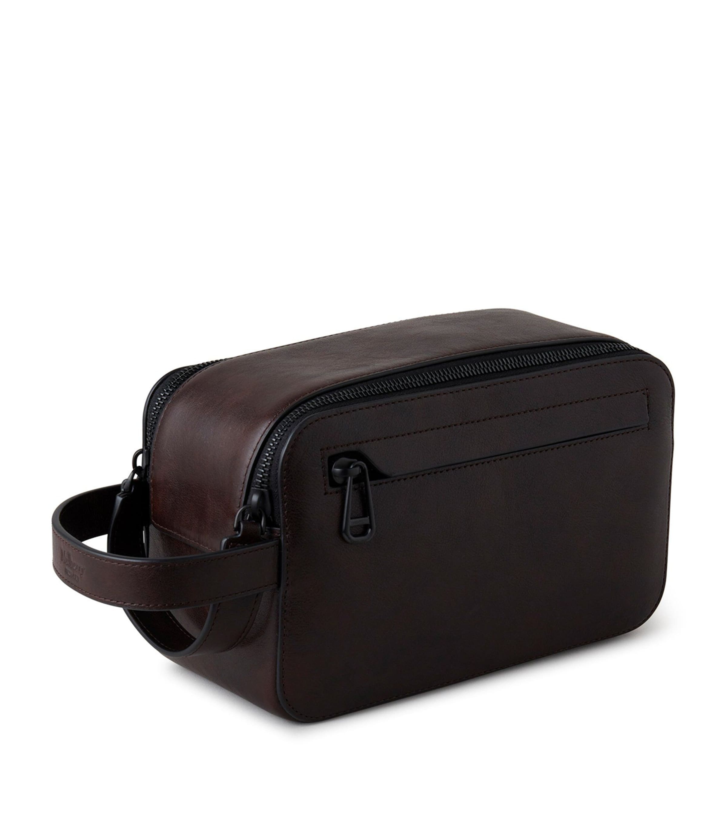 Mulberry leather double-zip wash bag, imported from the UK