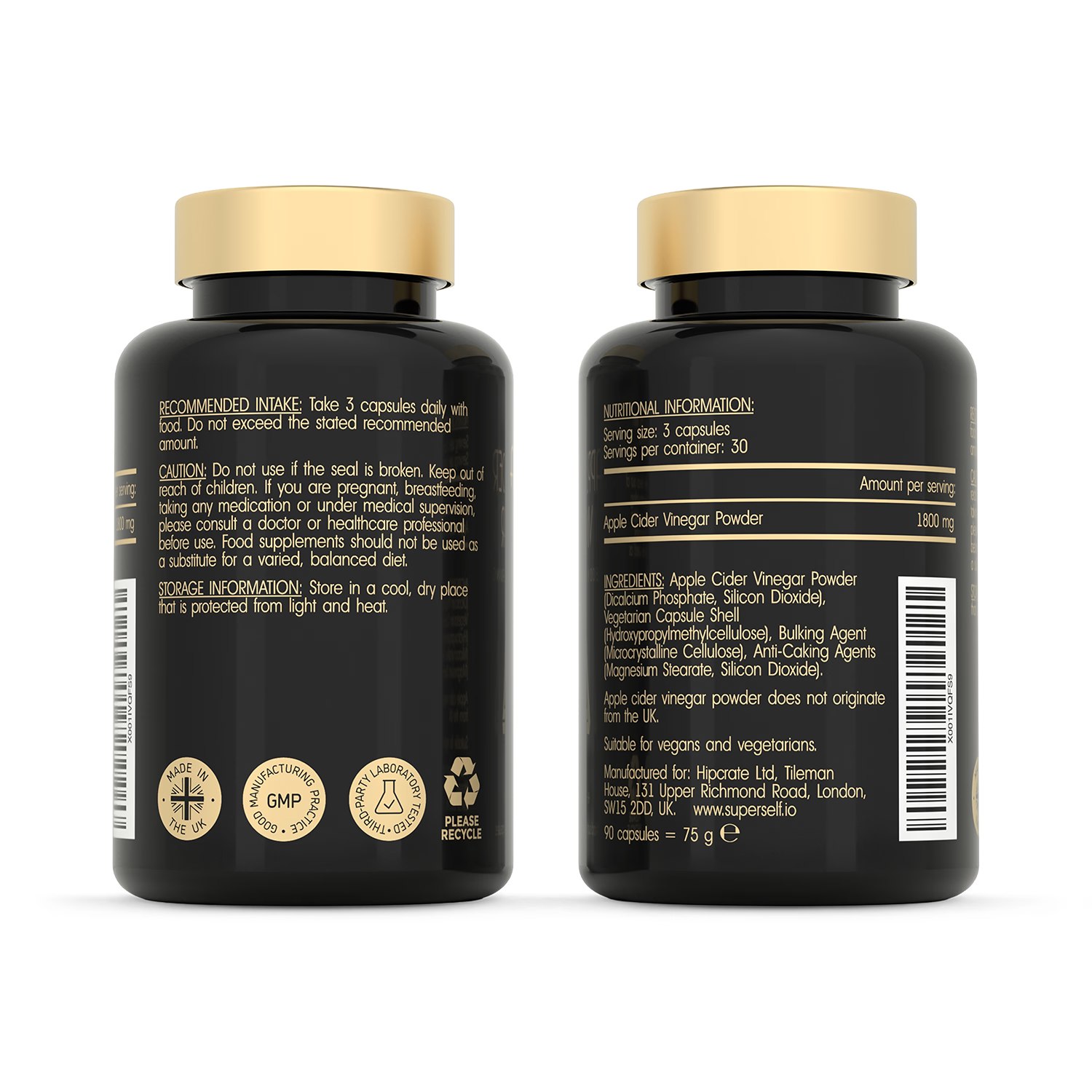 SuperSelf apple cider vinegar capsules 1800mg 90 capsules (British brand)