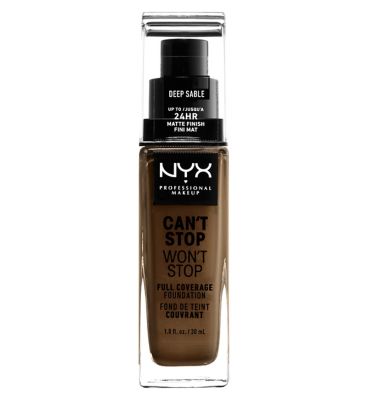 NYX Professional Makeup, Can't Stop Won't Stop Full Coverage Foundation Vegetarian & Vegan Boots DEEP SABLE  