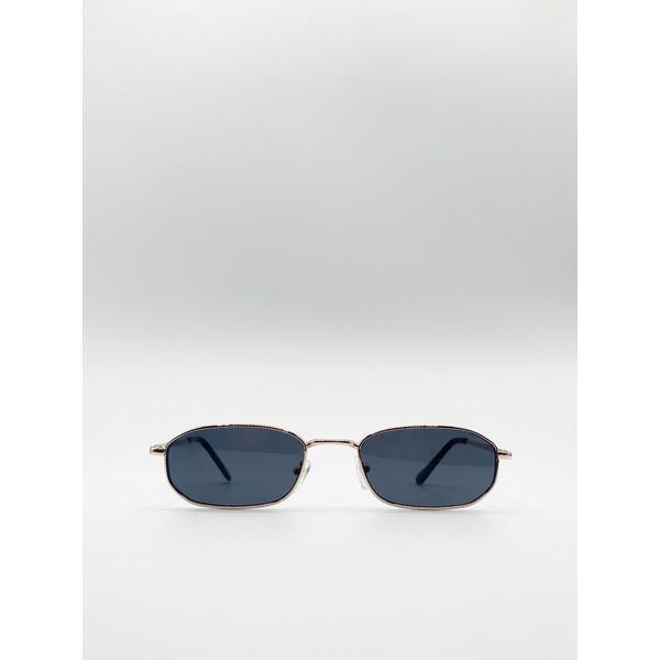 SVNX slim metal frame rectangle sunglasses with gold frame and smoke lenses, UK version