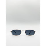 SVNX slim metal frame rectangle sunglasses with gold frame and smoke lenses, UK version
