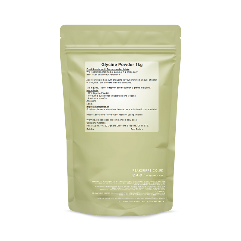 Peak Supps glycine powder 1kg, imported from the UK