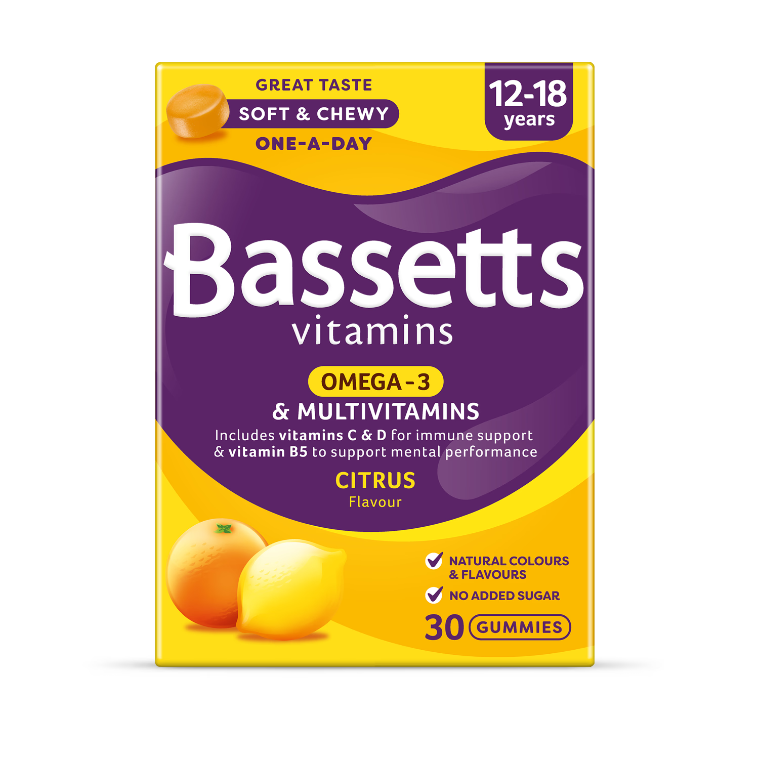Bassetts Omega-3 multivitamin citrus gummies 30 (British brand)