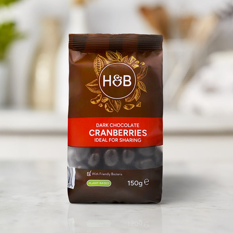 Holland & Barrett dark chocolate cranberries 150g, UK version