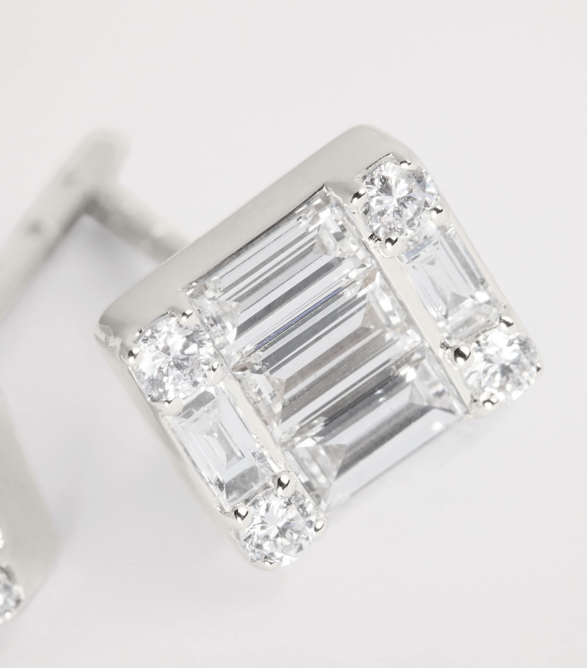 Harrods white gold emerald cut diamond stud earrings 0.70ctw, UK version