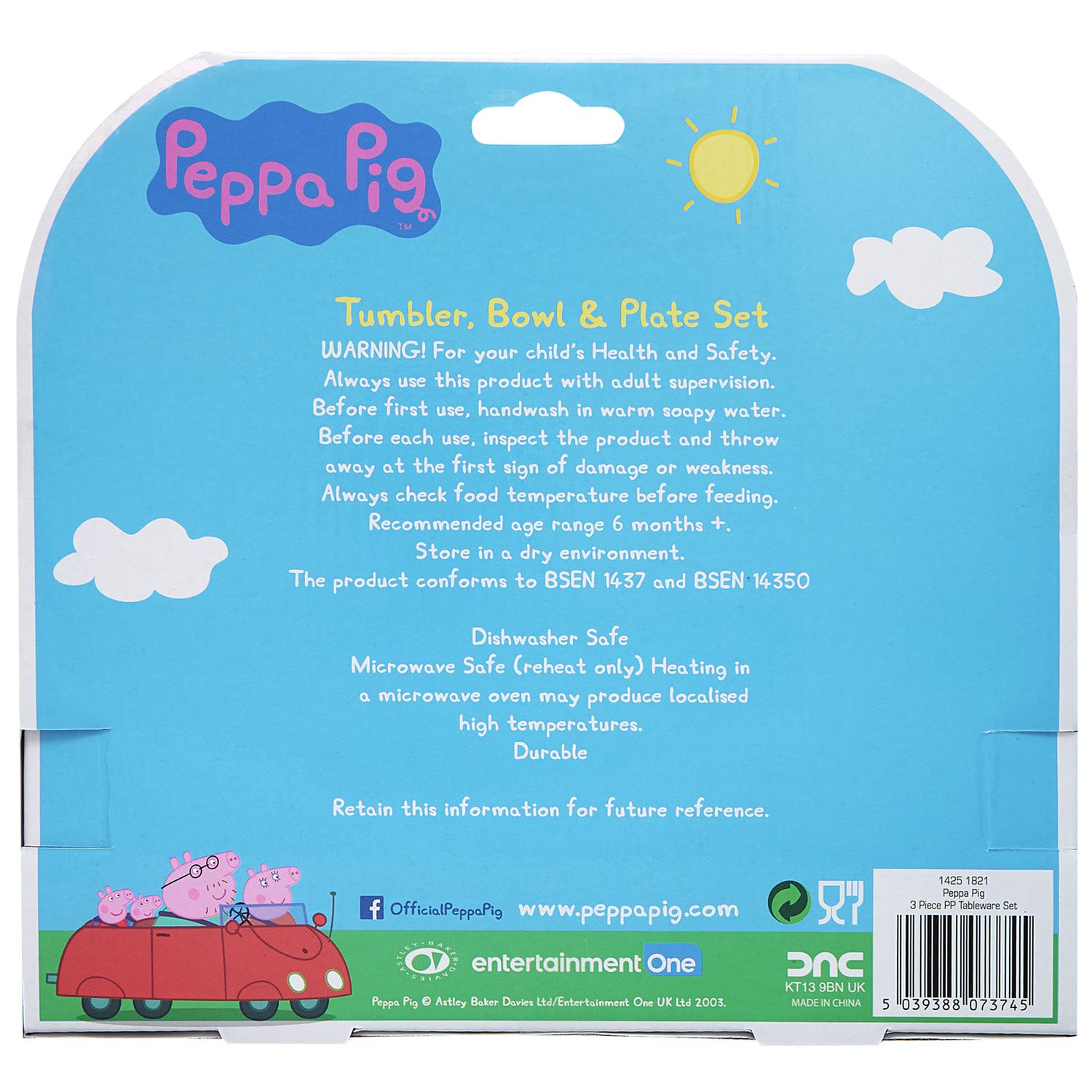 Peppa Pig plastic dinner set pink plate bowl tumbler, UK version