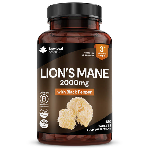 New Leaf Lion's Mane Mushroom 2000mg 180 tablets, UK version