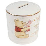 Winnie the Pooh ceramic money box with gold foil quote - British product