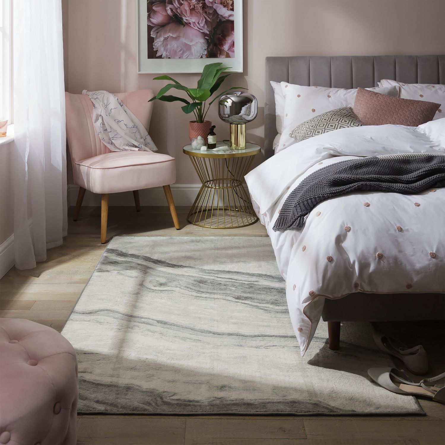 Argos Home Glam Marble Finish Grey  Rug - 160x230cm