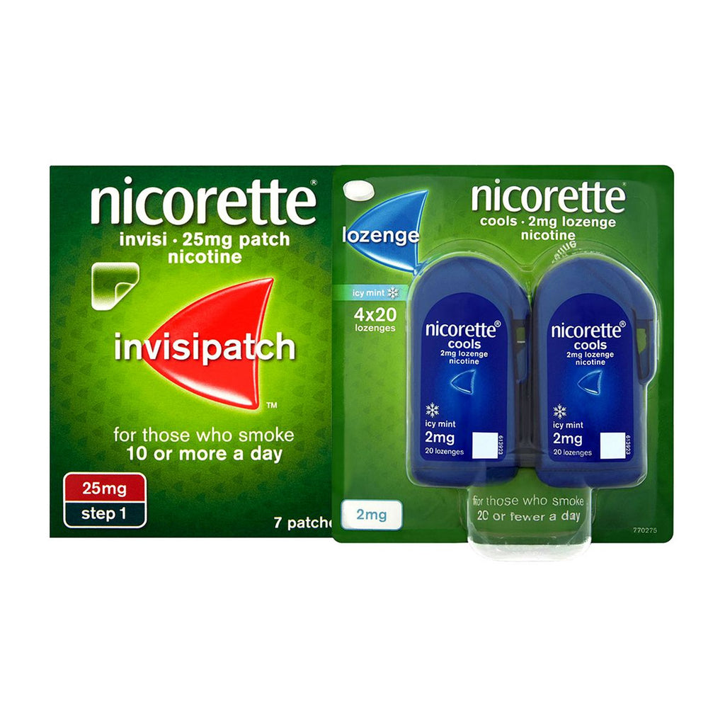 Nicorette Starter Bundle: Nicorette Invisi 25mg Patch 7 and Cools 2mg Lozenge 4x20