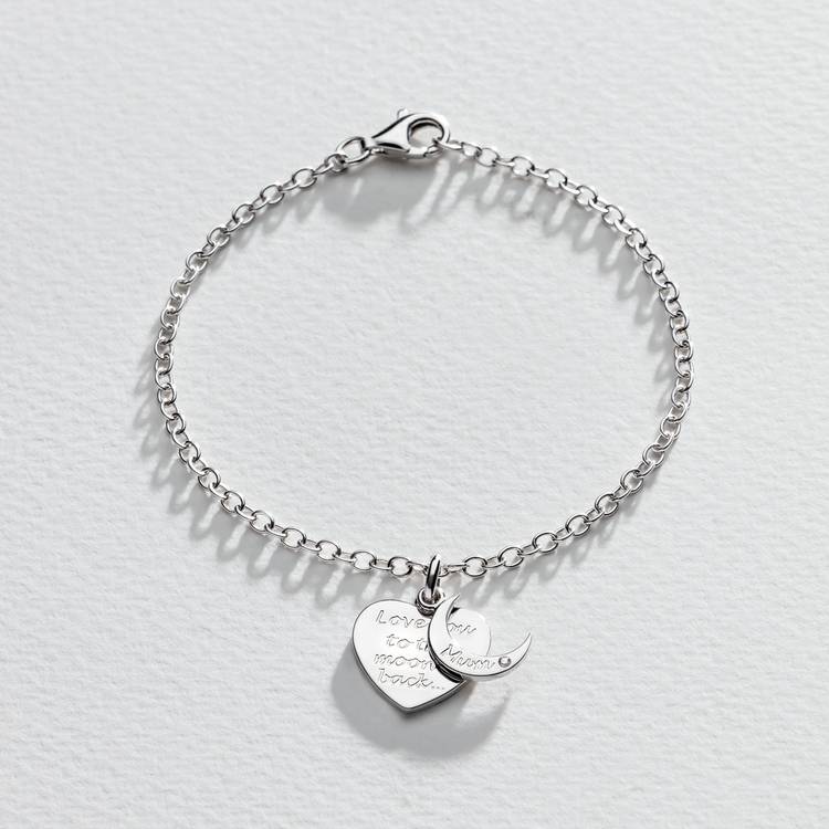 Moon & Back Mum charm bracelet with cubic zirconia (British brand)