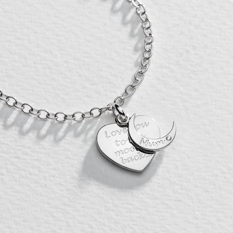 Moon & Back Mum charm bracelet with cubic zirconia (British brand)