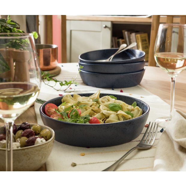 Habitat blue matte stoneware pasta bowls set of 4 - (British brand)