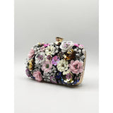 SVNX black floral applique clutch bag with beaded flowers (British brand)