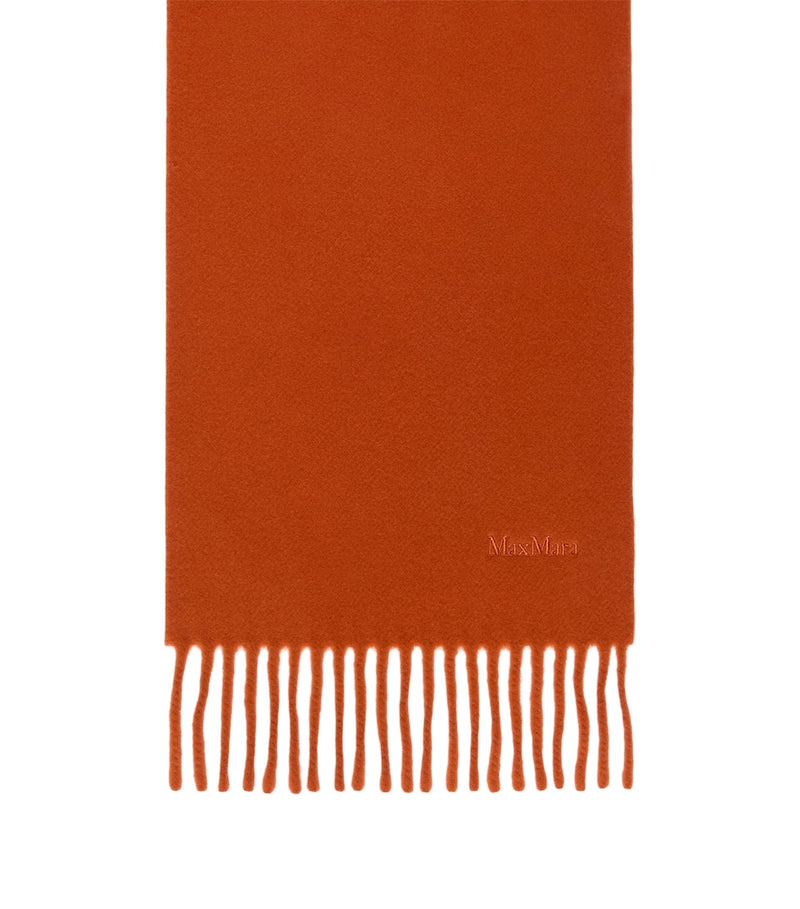 Max Mara wool fringed logo scarf, UK version