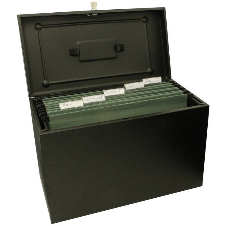 Cathedral foolscap metal file box black - British product
