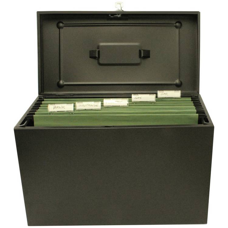 Cathedral foolscap metal file box black - British product