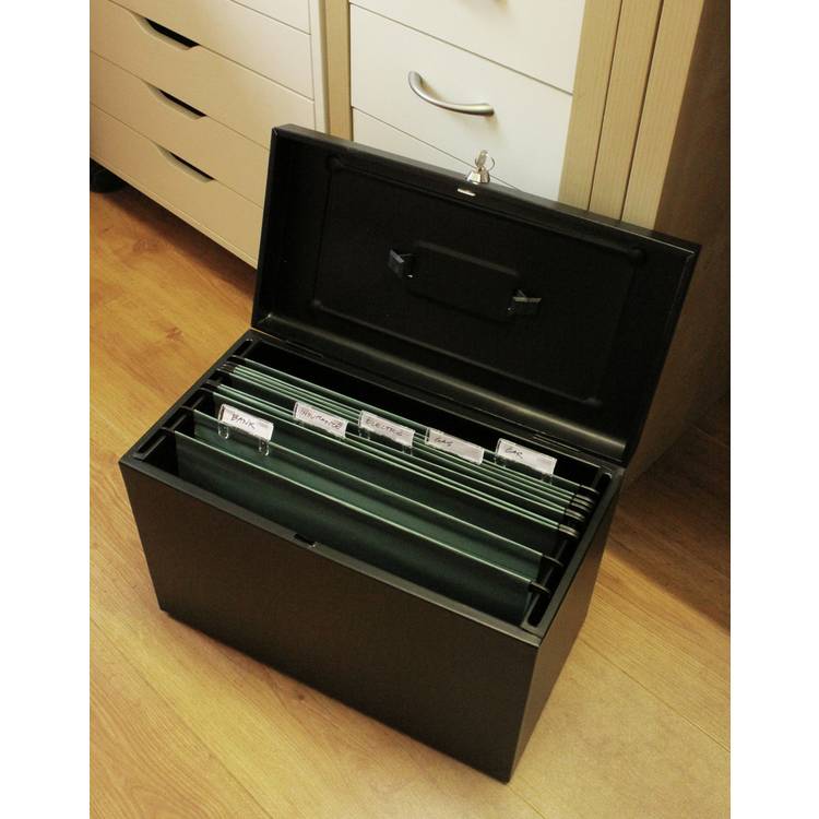Cathedral foolscap metal file box black - British product