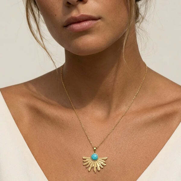 MUCHV gold turquoise sun necklace 45cm (British brand)