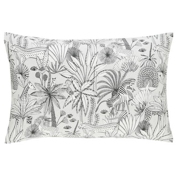 Habitat jungle cotton pillowcase pair white black (British brand)