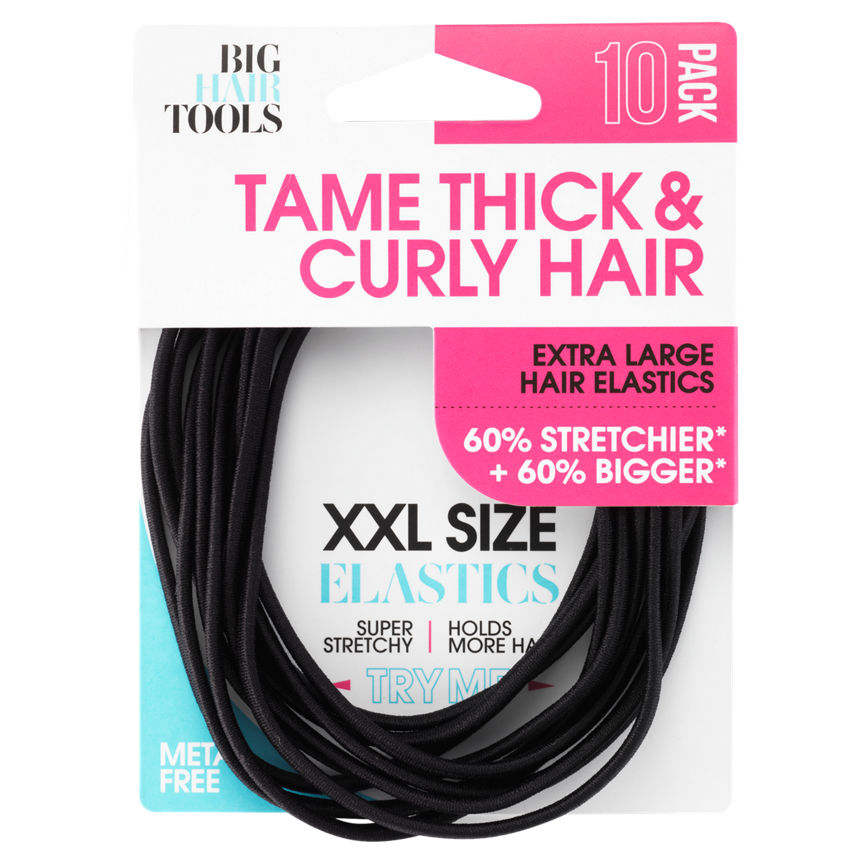 Big Hair Tools 10 Extra Large Elastic Hair Bands Black GOODS ASDA   