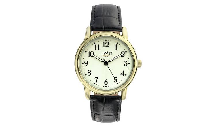 Limit Men's Glow Dial Gold Plated Faux Leather Strap Watch