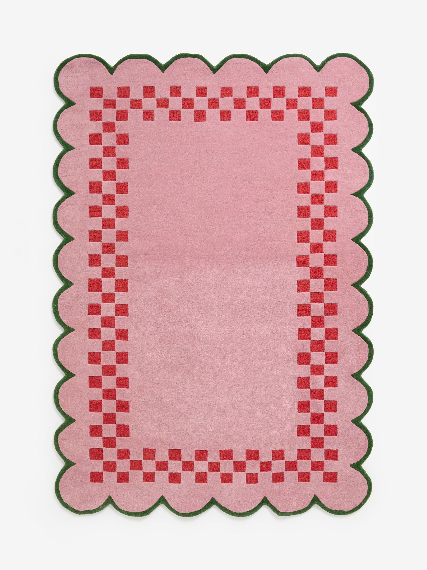 Eleanor Bowmer pink scallop checkerboard wool tufted rug, UK version