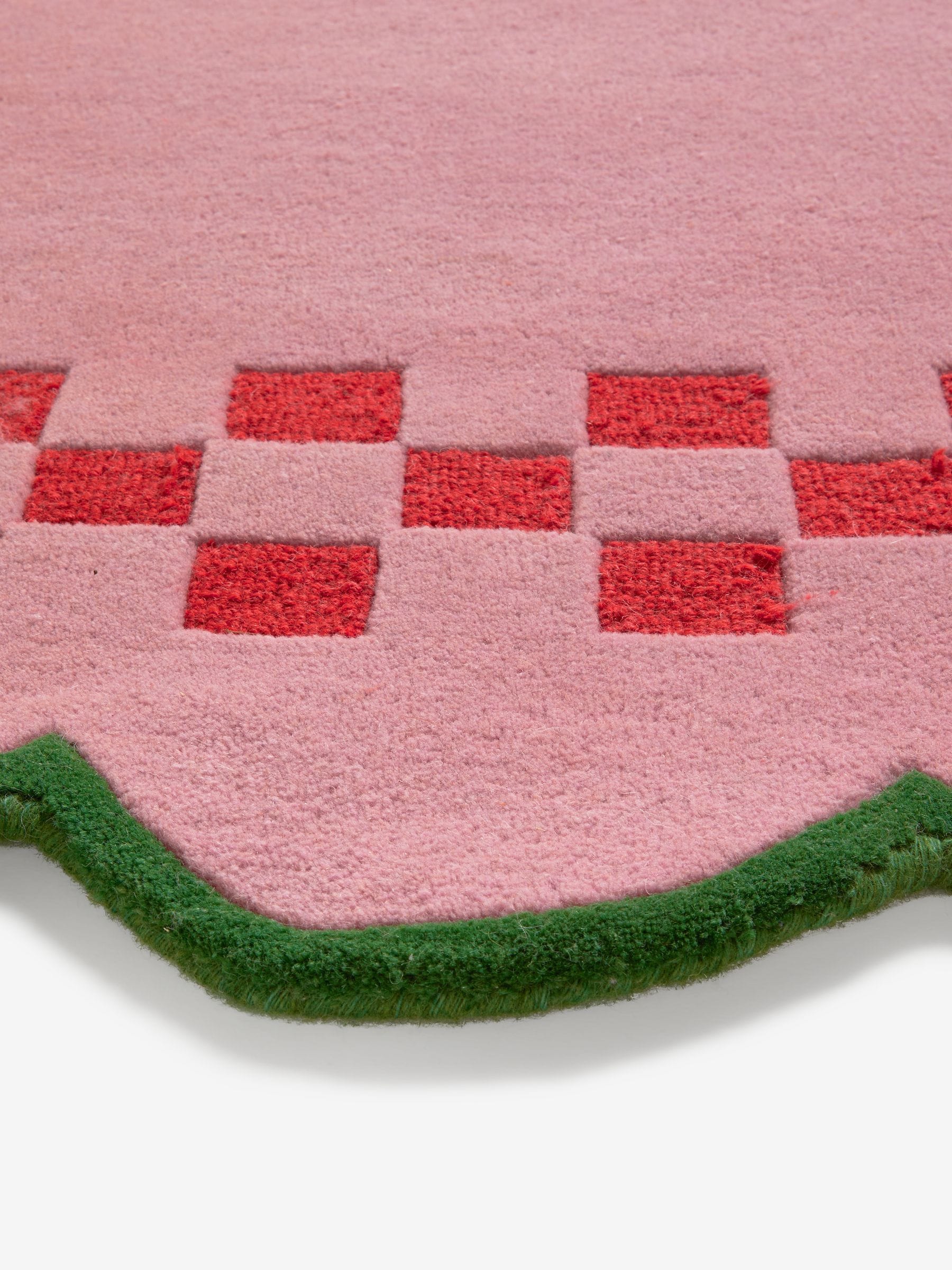 Eleanor Bowmer pink scallop checkerboard wool tufted rug, UK version