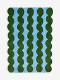 Eleanor Bowmer wool tufted rug green blue wavey, imported from the UK