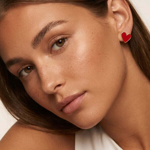 MUCHV red enamel heart earrings 1.1cm, imported from the UK