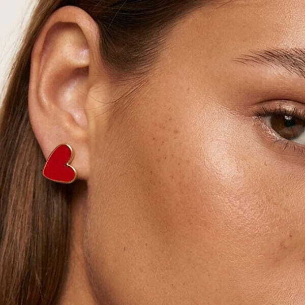 MUCHV red enamel heart earrings 1.1cm, imported from the UK