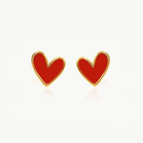 MUCHV red enamel heart earrings 1.1cm, imported from the UK