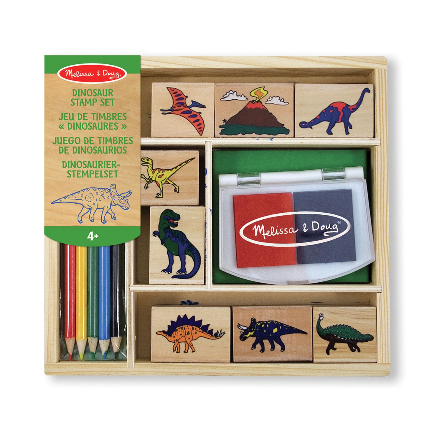 Melissa & Doug dinosaur stamp set with wooden box, British product