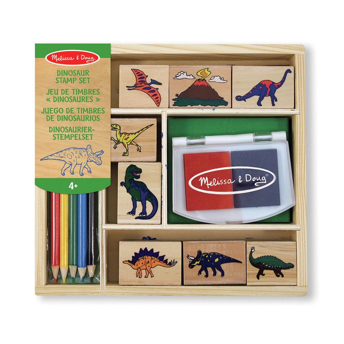 Melissa & Doug dinosaur stamp set with wooden box, British product