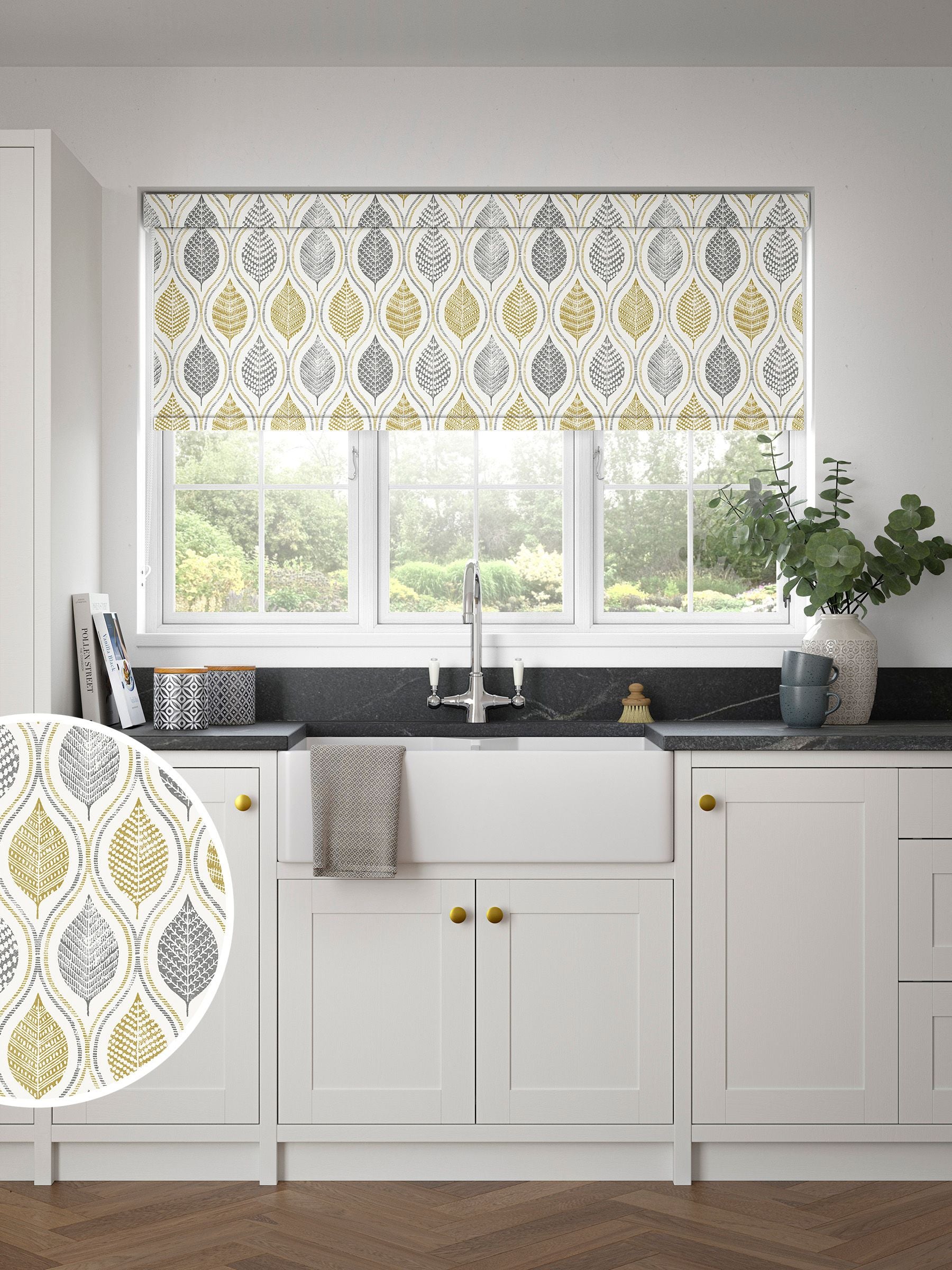 Next Lino Leaf roller blind ochre yellow - British product