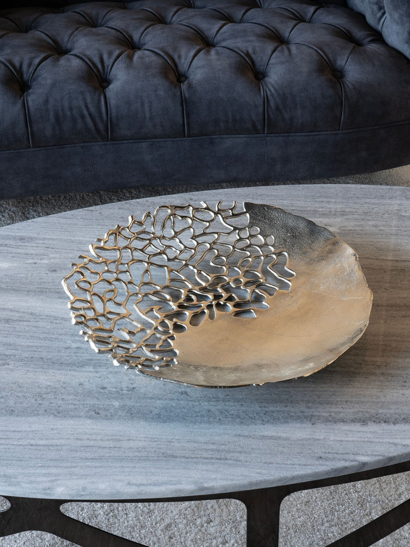 Libra Interiors silver coral aluminium platter 40cm, UK version