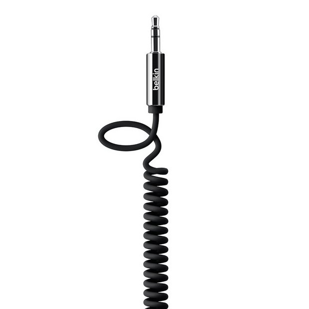 Belkin black coiled AUX cable 1.8m, imported from the UK