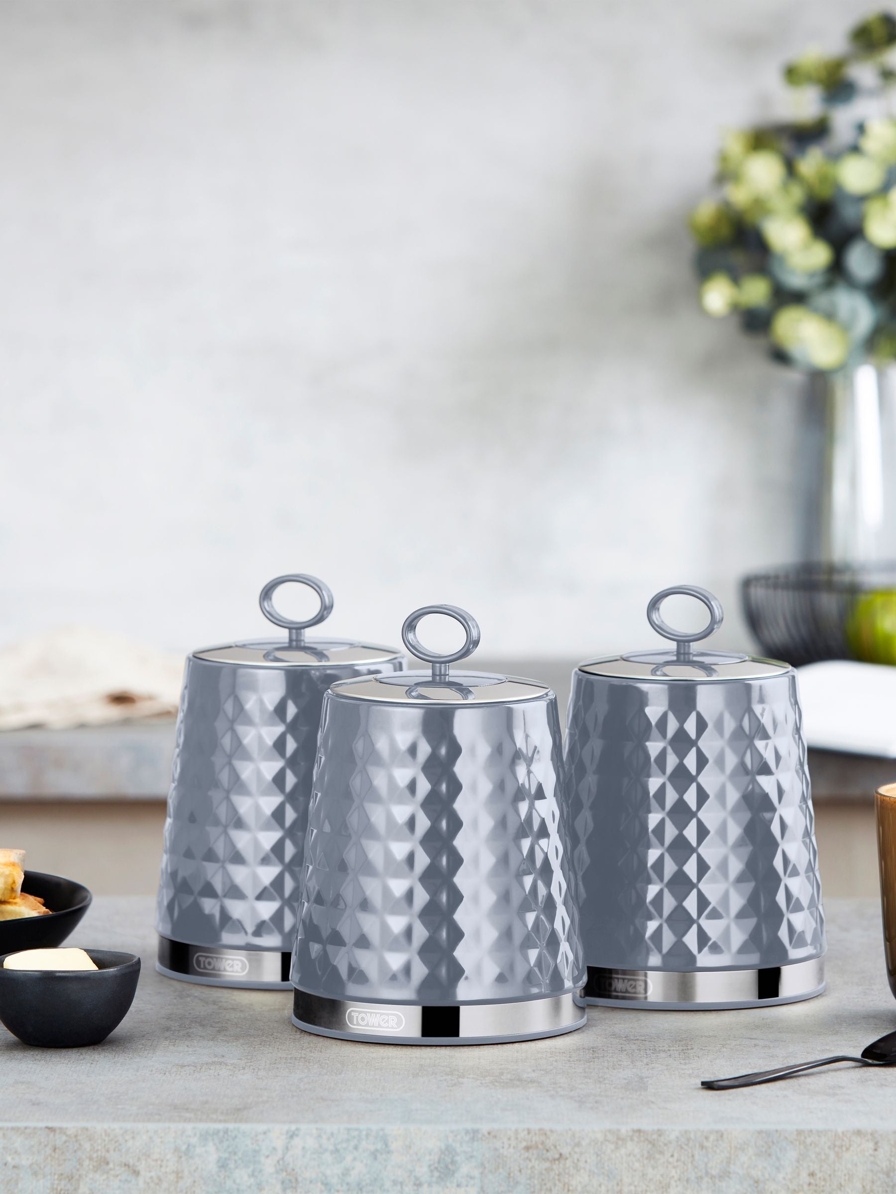 Tower Grey Solitaire set of 3 canisters (British brand)