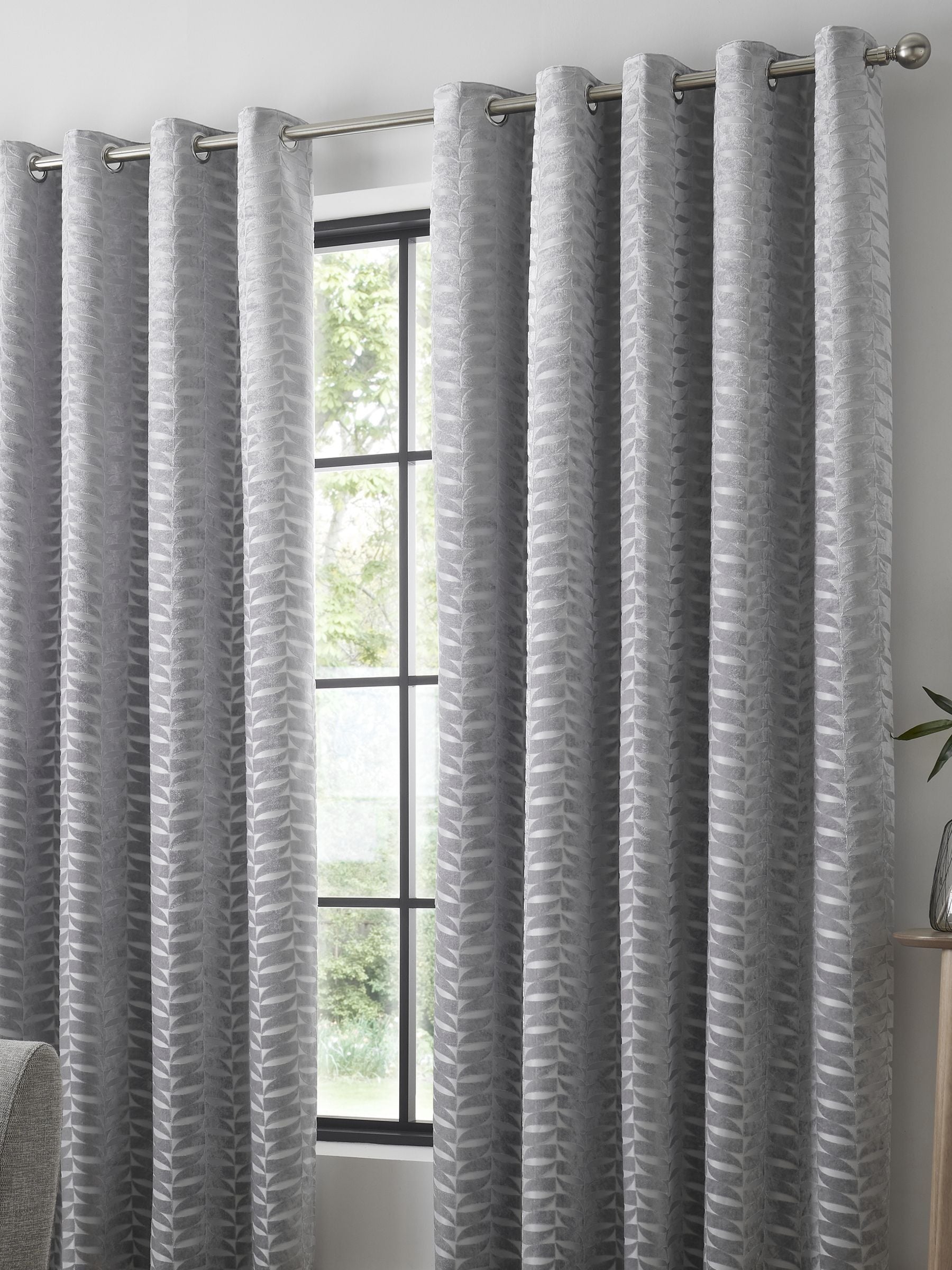 Curtina grey velvet geometric lined curtains 167x137cm, imported from the UK