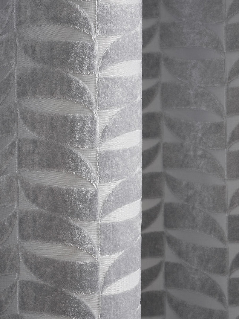 Curtina grey velvet geometric lined curtains 167x137cm, imported from the UK