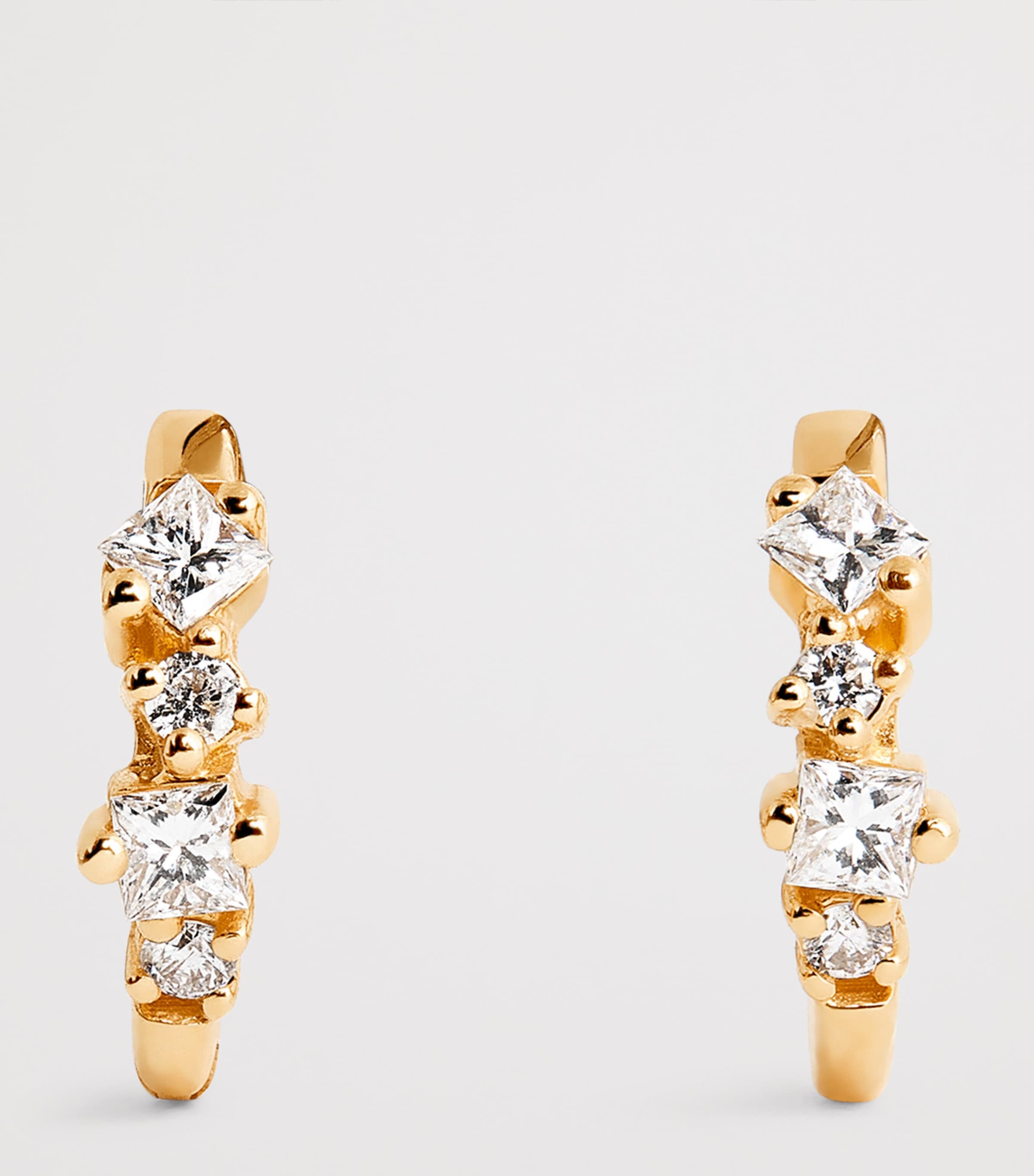 Suzanne Kalan yellow gold princess cut diamond huggie earrings, UK version