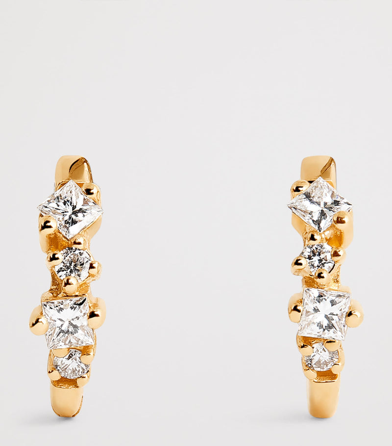 Suzanne Kalan yellow gold princess cut diamond huggie earrings, UK version