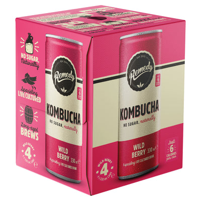 ASDA Remedy Kombucha Wild Berry Sparkling Drink 4 x 330ml- Buy online at McGrocer